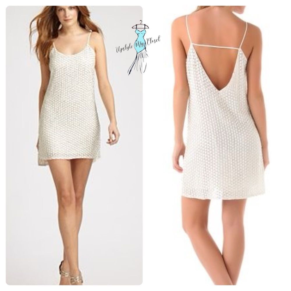 Parker white beaded & leather sequin silk mini dress as worn by Rhianna size XS